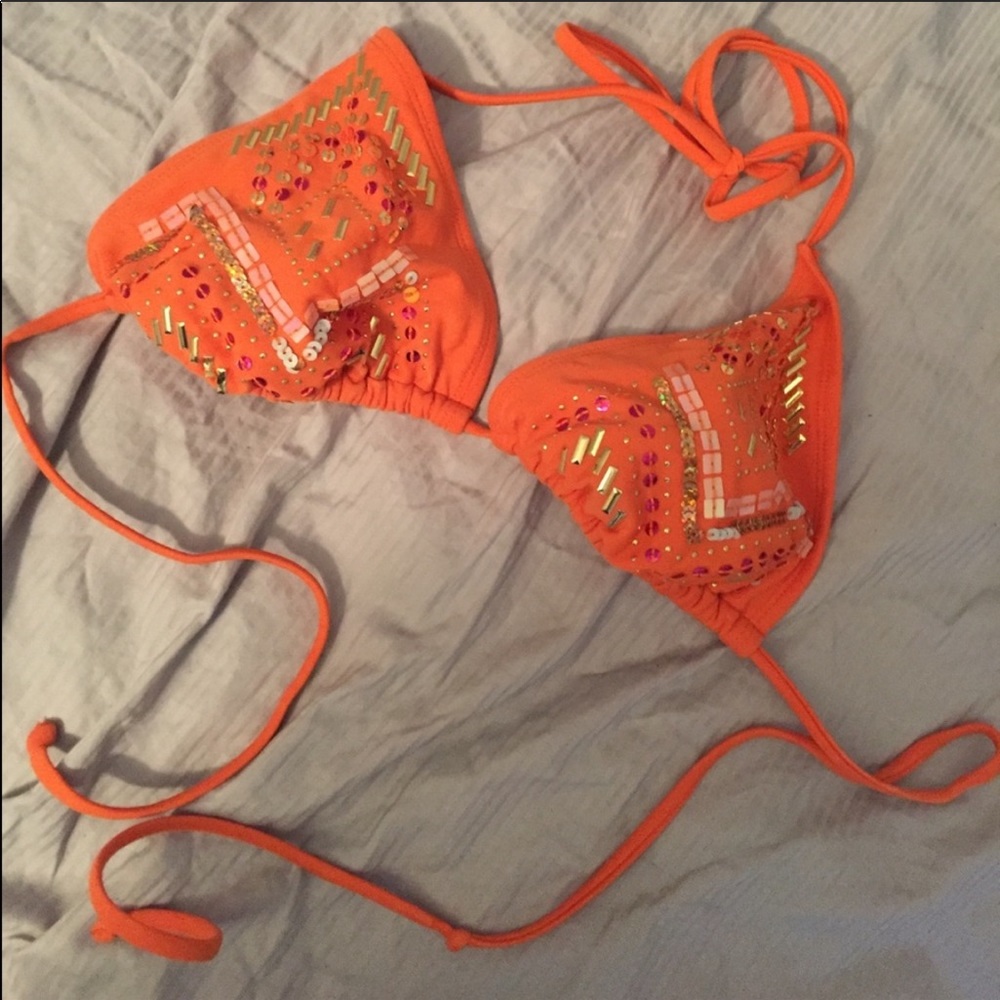 Orange beaded bathing suit top